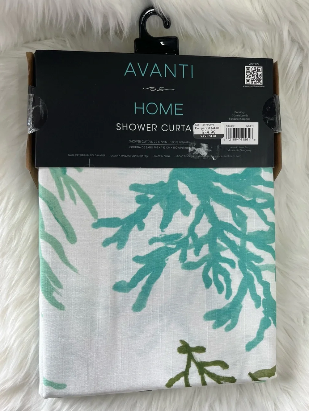 Avanti Home Bora Cay Botanical Shower‎ Curtain Green White 72x72